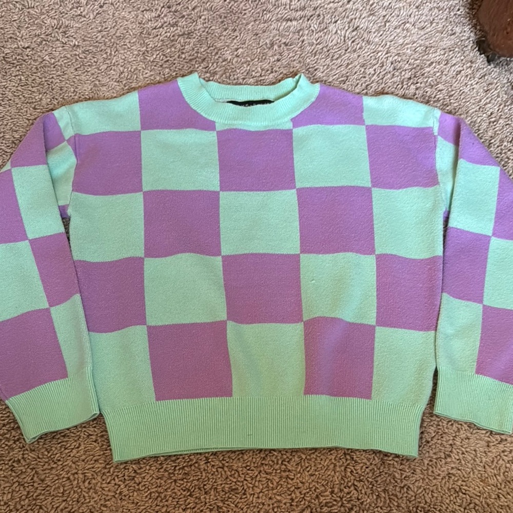 Kids Mint and Purple Checkered Sweater